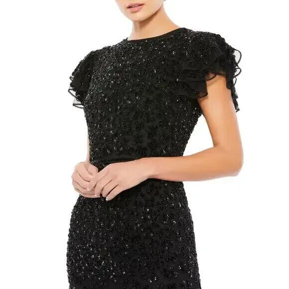 Mac Duggal HIGH NECK FLUTTER CAP SLEEVE GOWN Beaded 10748 Size 6 NEW - Picture 2 of 7